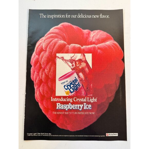 Vintage 1993 Crystal Light Raspberry Ice Drink Mix Advertisement Print Ad - Picture 1 of 3